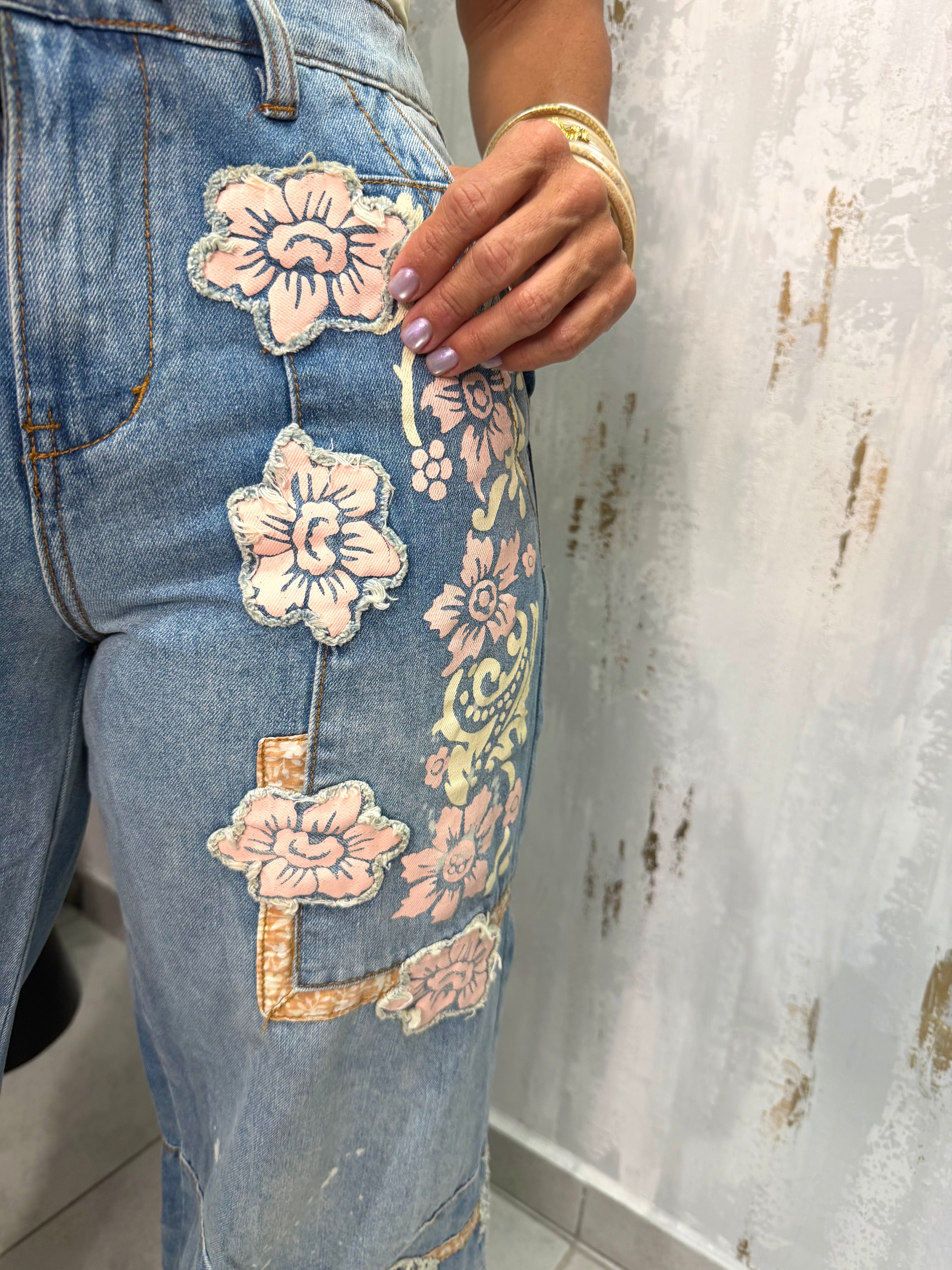 Block Patched Pants Denim Pants